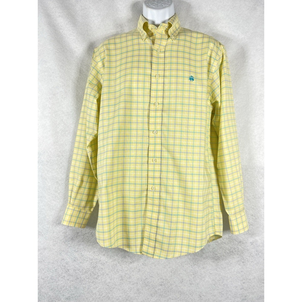 Brooks Brothers 346 Original Polo Shirt Mens‎ Small Yellow Blue Long Sleeve